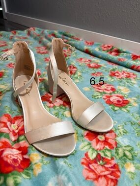 Ankle Strap Heeled Sandals in Pearl White - Size 6.5